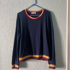 Pink Rose hybrid sweater/sweatshirt navy blue with “sweatband” detailing. XL